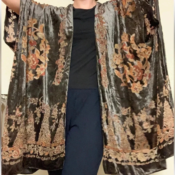 Lovestitch Burnout Velvet Floral Print Kimono Kaftan Bohemian - Picture 3 of 11